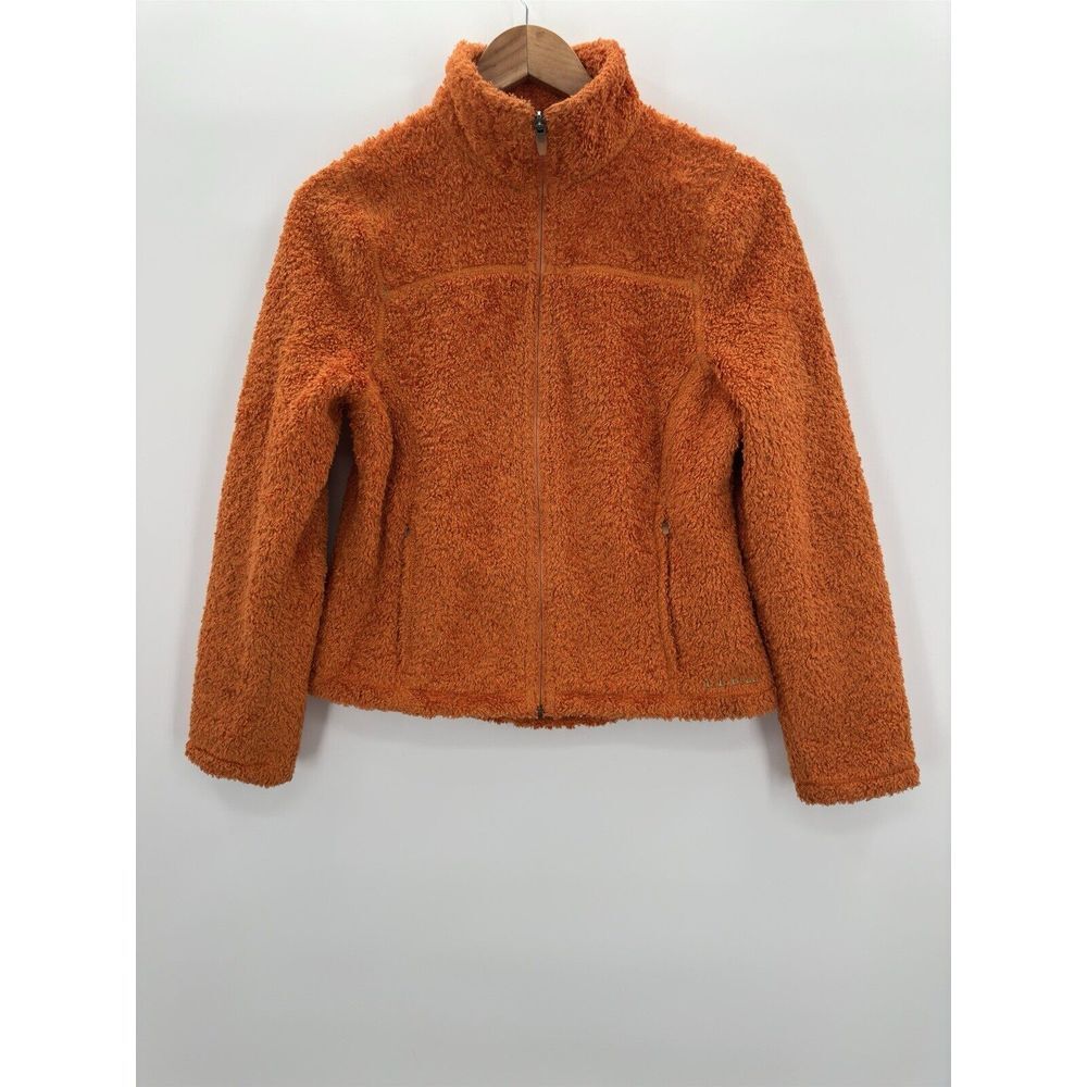 LL Bean Polartec Fuzzy Teddy Fleece Zip Up Jacket Orange Size Small